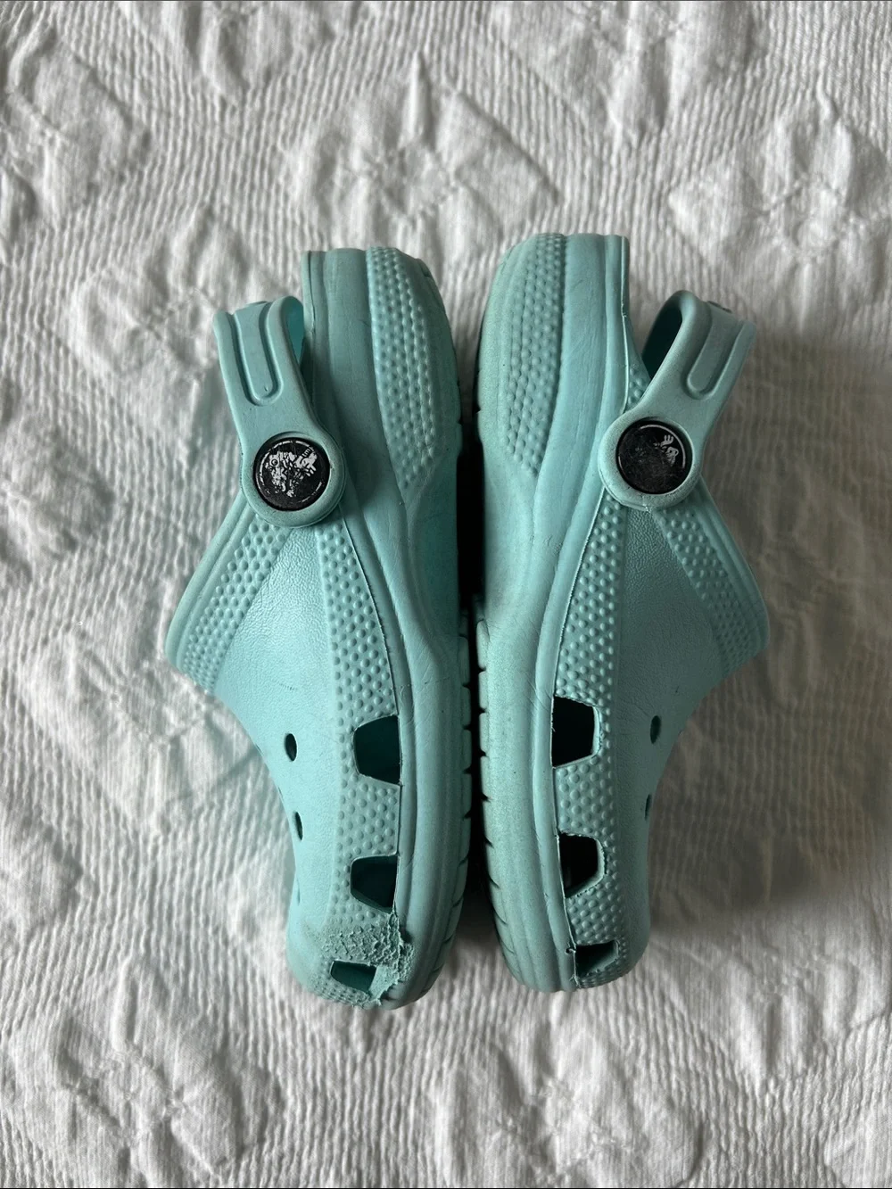 Crocs Kids Light Blue Clog Sandals, Size C10.